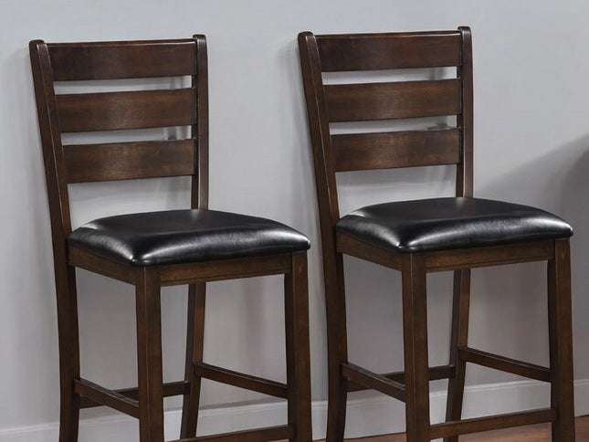 Set of Two 41" Black and Brown Faux Leather and Solid Wood Counter Height Bar Chairs