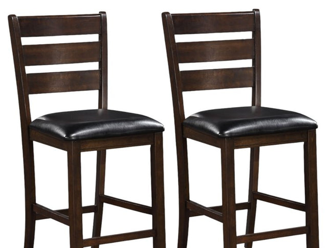 Set of Two 41" Black and Brown Faux Leather and Solid Wood Counter Height Bar Chairs