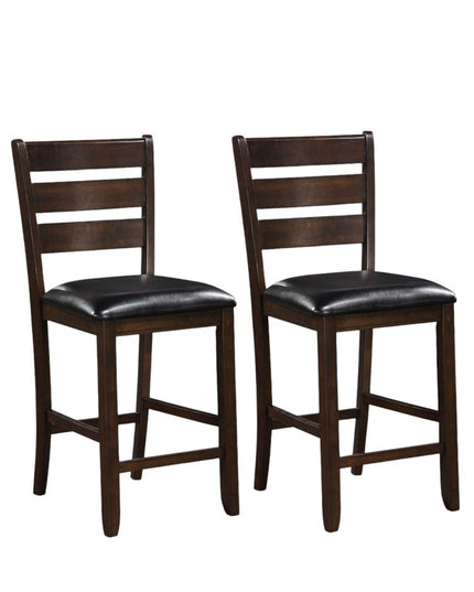 Set of Two 41" Black and Brown Faux Leather and Solid Wood Counter Height Bar Chairs