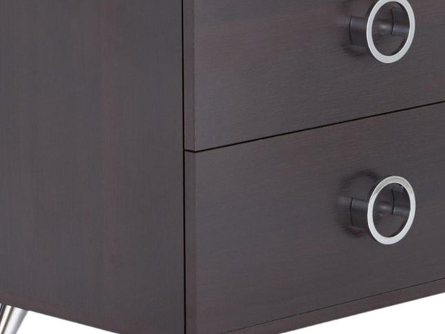 20" Silver And Espresso End Table With Two Drawers