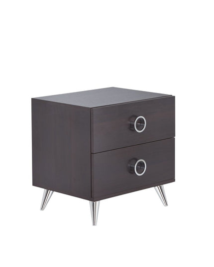 20" Silver And Espresso End Table With Two Drawers