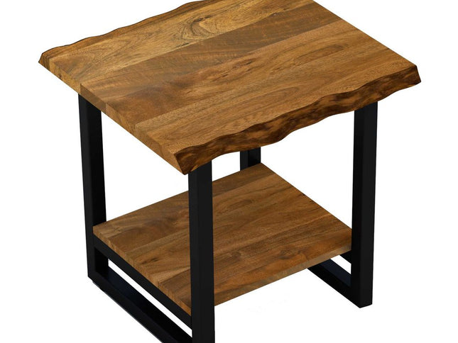 24" Brown And Black Solid Wood And Iron Square Frame End Table With Shelf