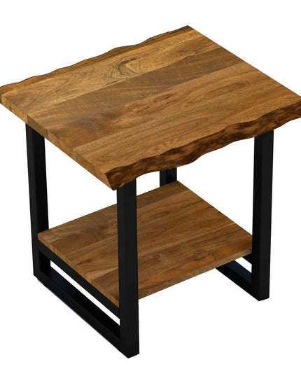 24" Brown And Black Solid Wood And Iron Square Frame End Table With Shelf