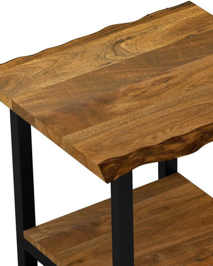 24" Brown And Black Solid Wood And Iron Square Frame End Table With Shelf