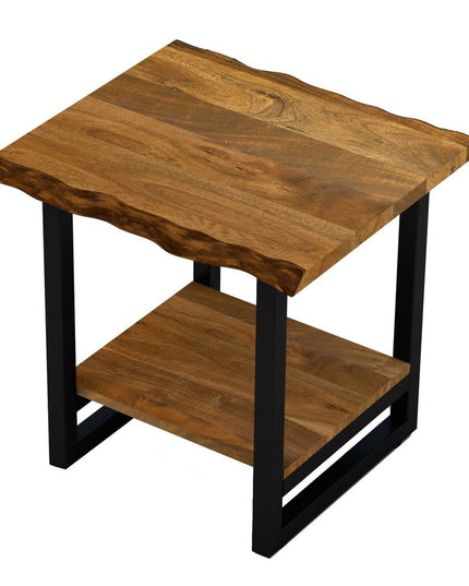 24" Brown And Black Solid Wood And Iron Square Frame End Table With Shelf