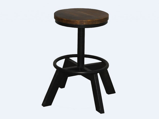 22" Brown and Black Solid Wood and Iron Backless Bar Chair