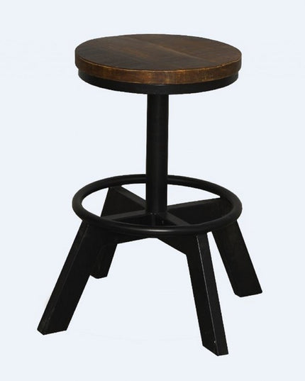 22" Brown and Black Solid Wood and Iron Backless Bar Chair