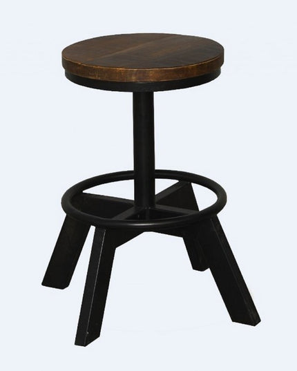 22" Brown and Black Solid Wood and Iron Backless Bar Chair