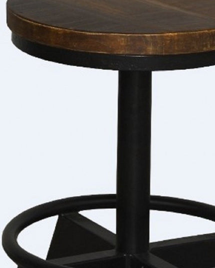 22" Brown and Black Solid Wood and Iron Backless Bar Chair