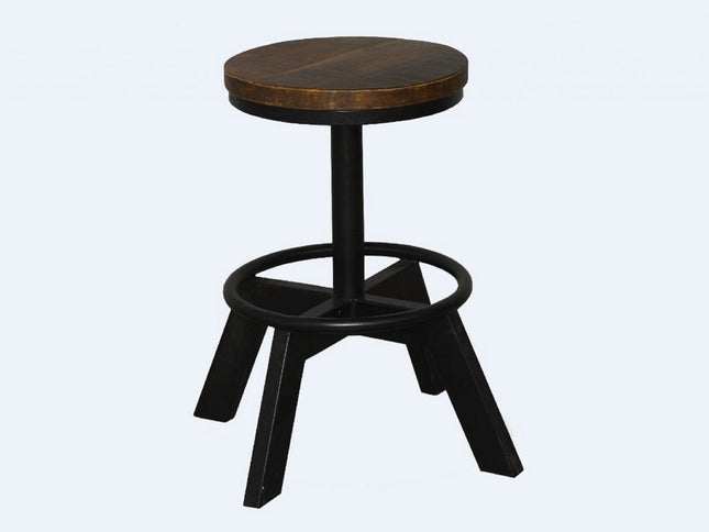 22" Brown and Black Solid Wood and Iron Backless Bar Chair