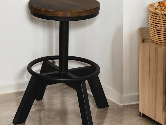 22" Brown and Black Solid Wood and Iron Backless Bar Chair