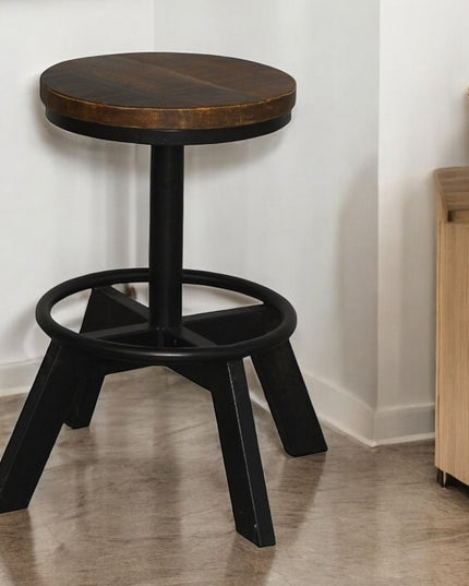 22" Brown and Black Solid Wood and Iron Backless Bar Chair