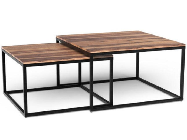 30" Brown And Black Solid Wood And Iron Square Coffee Table