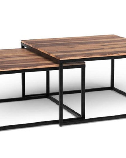 30" Brown And Black Solid Wood And Iron Square Coffee Table