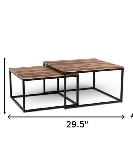 30" Brown And Black Solid Wood And Iron Square Coffee Table