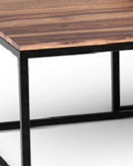 30" Brown And Black Solid Wood And Iron Square Coffee Table