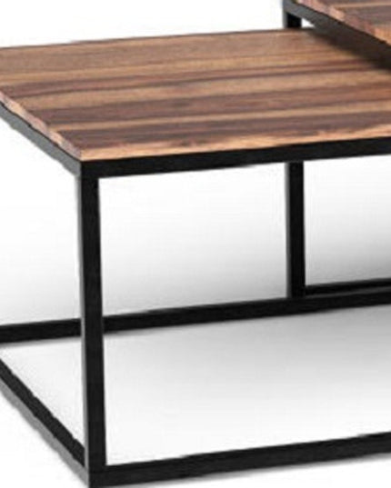 30" Brown And Black Solid Wood And Iron Square Coffee Table