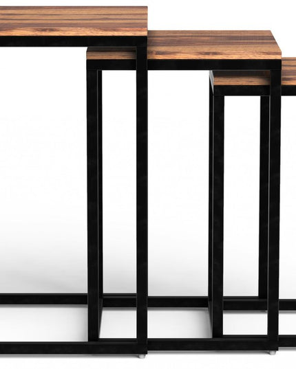 Set of Three 17" Black And Brown Solid Wood Nested Tables
