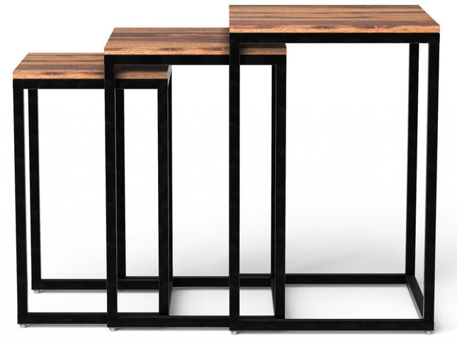 Set of Three 17" Black And Brown Solid Wood Nested Tables