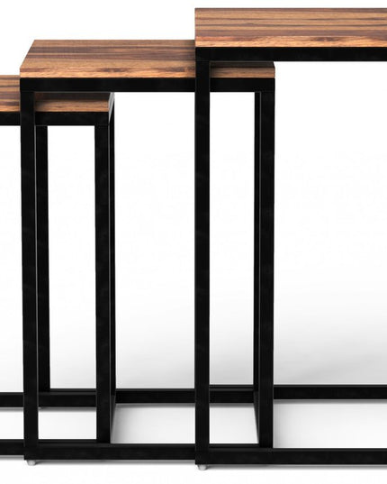 Set of Three 17" Black And Brown Solid Wood Nested Tables