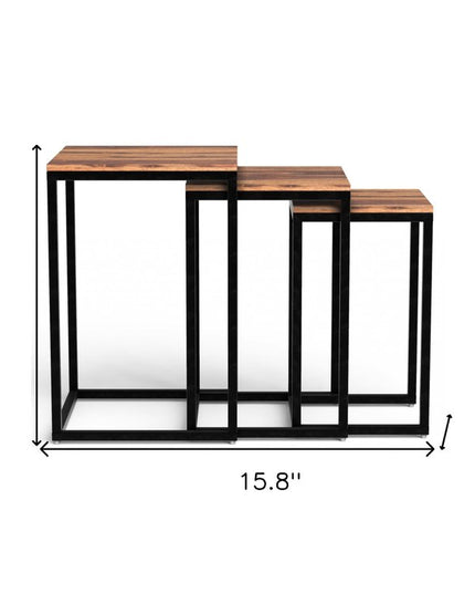 Set of Three 17" Black And Brown Solid Wood Nested Tables