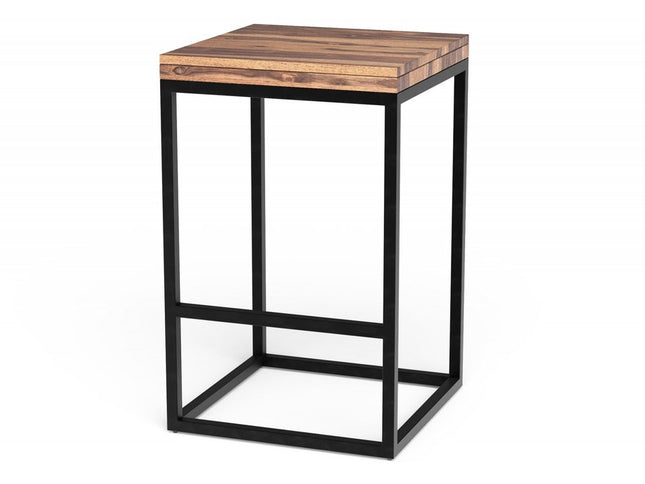 25" Brown and Black Solid Wood and Iron Backless Counter Height Bar Chair