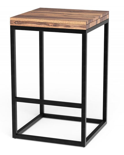 25" Brown and Black Solid Wood and Iron Backless Counter Height Bar Chair