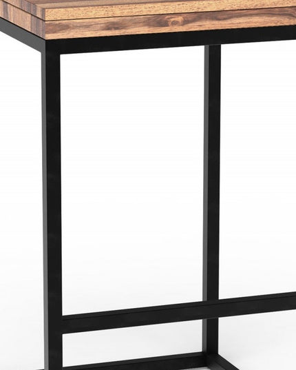 25" Brown and Black Solid Wood and Iron Backless Counter Height Bar Chair