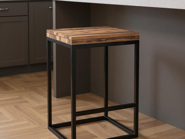 25" Brown and Black Solid Wood and Iron Backless Counter Height Bar Chair