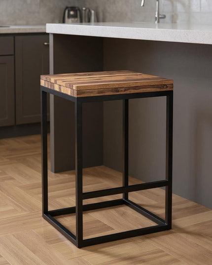 25" Brown and Black Solid Wood and Iron Backless Counter Height Bar Chair