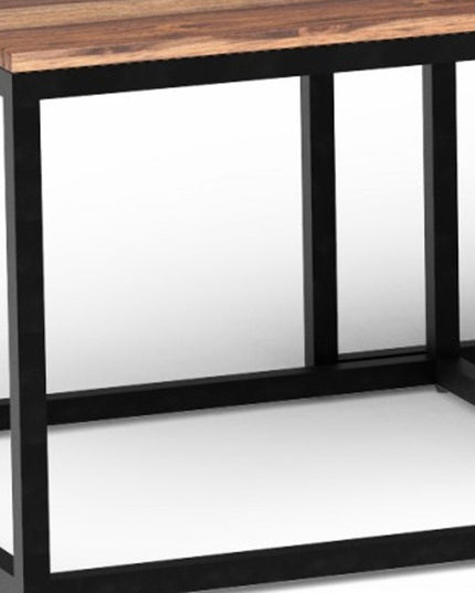 Set of Three 47" Natural And Black Solid Wood And Iron Coffee Table