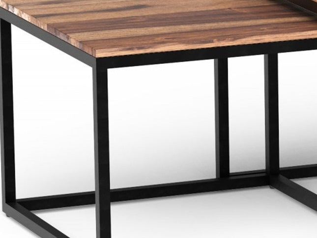 Set of Three 47" Natural And Black Solid Wood And Iron Coffee Table