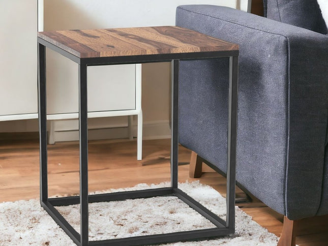 24" Black And Brown Solid Wood And Iron Square End Table