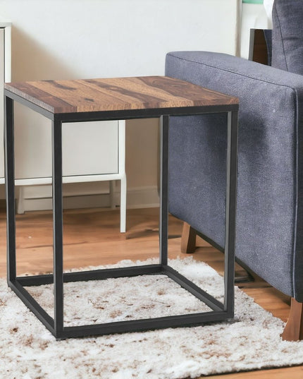 24" Black And Brown Solid Wood And Iron Square End Table