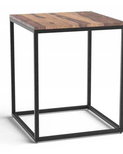 24" Black And Brown Solid Wood And Iron Square End Table