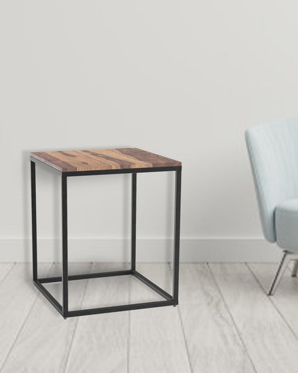 24" Black And Brown Solid Wood And Iron Square End Table