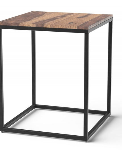 24" Black And Brown Solid Wood And Iron Square End Table