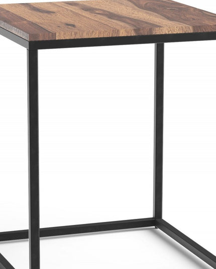 24" Black And Brown Solid Wood And Iron Square End Table