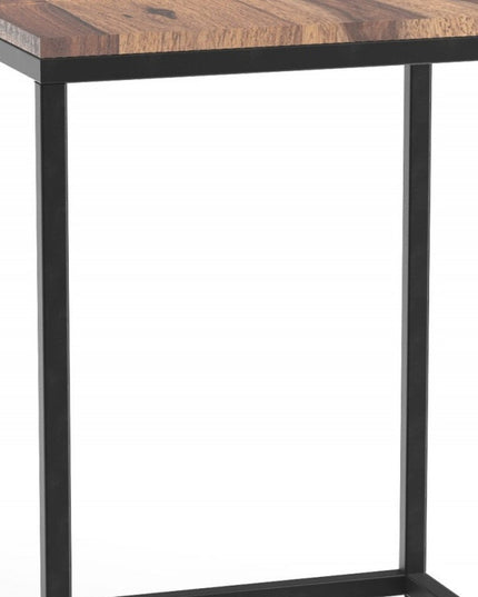24" Black And Brown Solid Wood And Iron Square End Table