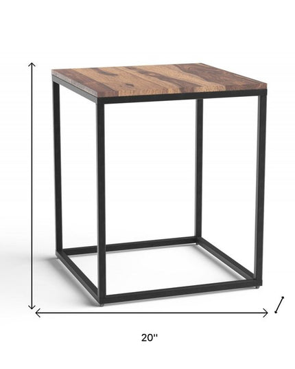 24" Black And Brown Solid Wood And Iron Square End Table
