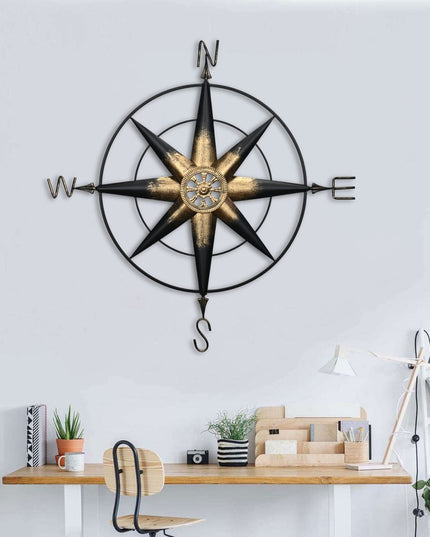 39" Black Rustic Compass Metal Wall Decor