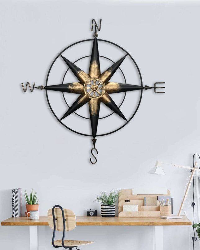 39" Black Rustic Compass Metal Wall Decor