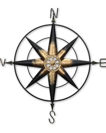 39" Black Rustic Compass Metal Wall Decor