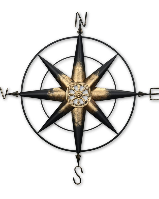39" Black Rustic Compass Metal Wall Decor