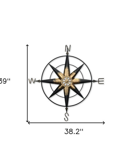 39" Black Rustic Compass Metal Wall Decor
