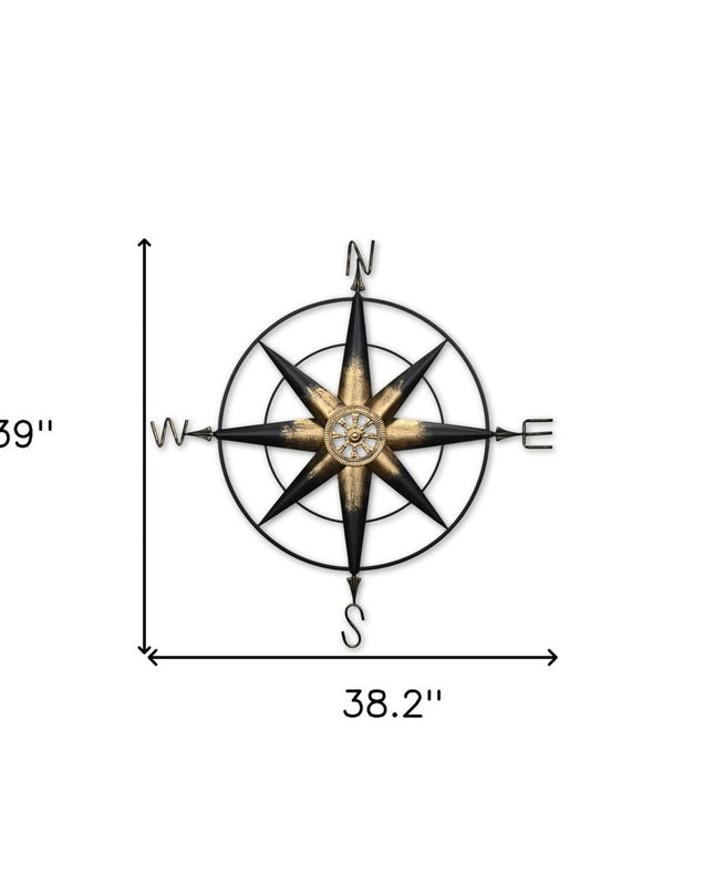 39" Black Rustic Compass Metal Wall Decor