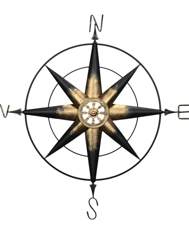 39" Black Rustic Compass Metal Wall Decor