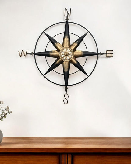 39" Black Rustic Compass Metal Wall Decor