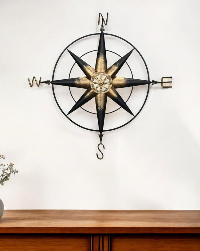 39" Black Rustic Compass Metal Wall Decor