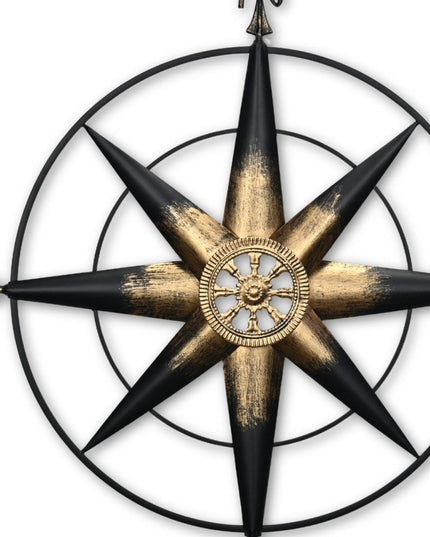 39" Black Rustic Compass Metal Wall Decor